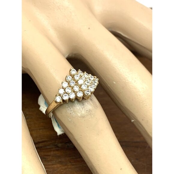 Cocktail Ring Clear Gemstone 10k Yellow Gold Cluster Women's Size 6.5 - Picture 6 of 14